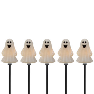 NORTHLIGHT SEASONAL Ghost Shaped Halloween Pathway Markers - 3.75ft Black Wire (Set of 5)
