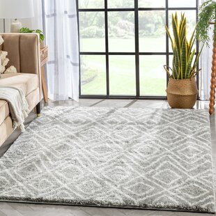 Well Woven Celeste Lagos Tribal Diamond Pattern Grey Thick & Soft Shag Rug