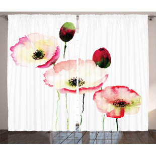 EAST URBAN HOME Rustikaler Vorhang, Poppy Vintage-Blüten, Blumen, Pink Rot (Set besteht aus 2)