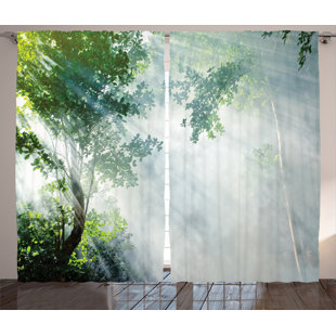 EAST URBAN HOME Rustikaler Vorhang, Sunbeams Schatten Idylle, Natur, Grün Weiß (Set besteht aus 2)