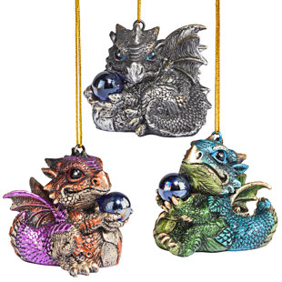 DESIGN TOSCANO 3 Piece Three Dragon Virtues Holiday Ornament Set