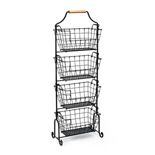 Gourmet Basics by Mikasa Laguna 4-Tier Adjustable Fruit and Home Standing Storage Basket, Black