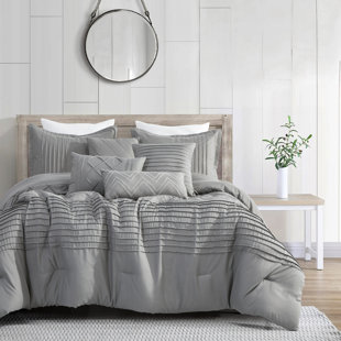 HOMECHOICE INTERNATIONAL GROUP Pintuck Style Luxurious Bedding Set Microfiber 7 Piece Comforter
