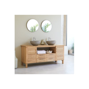 TIKAMOON Soho 65'' Free Standing Double Bathroom Vanity with Solid Wood Top