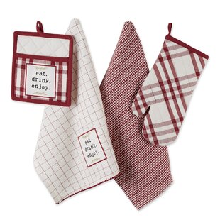 Design Imports Striped Cotton Potholder & Oven Mitt Set (Set of 4)