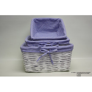 DESTI DESIGN 3 Piece Square Willow Basket with Cloth Lining Set