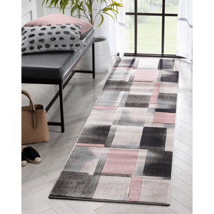 Well Woven Louisa Blush Pink Modern Geometric Boxes 3D Textured Rug