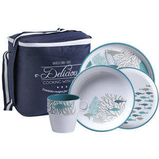 MADISON BAY TRADING COMPANY Coastal 24 Piece Melamine Dinnerware Set - Service for 6