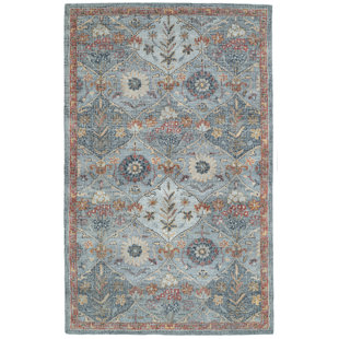 NUSTORY Handmade Hand Tufted Blue/Red/Beige Rug