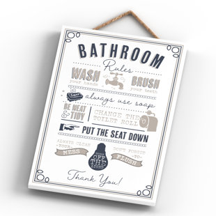 HAPPY LARRY Bathroom Rules - Unframed Typography on Wood