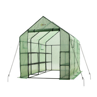 Machrus Ogrow Deluxe Walk-In Greenhouse with 2 Tiers and 12 Shelves - Green Cover