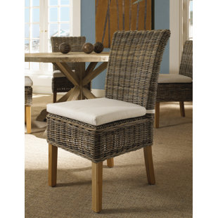 PADMAS PLANTATION Boca Wicker Outdoor Dining Side Chair with Cushion