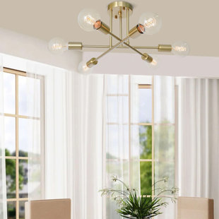GEORGE OLIVER Worley 6-Light 48cm Industrial Sputnik Semi Flush Mount