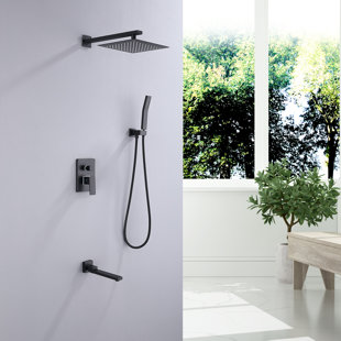 AQUA GALLERY 15.3" Solid Brass Multi-function Complete Shower System, Tub and Shower Faucet Set with Rough-in Valve