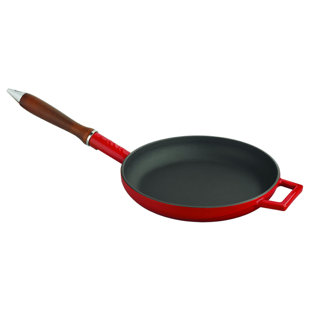 LAVA CAST IRON Lava Enameled Cast Iron Skillet 11 inch- Frying Pan with Beechwood Handle