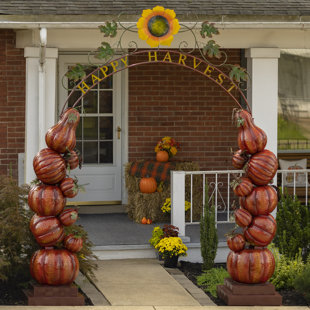 ZAER LTD INTERNATIONAL Large "Happy Harvest" Arch with Pumpkin Columns Archway