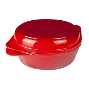 LAVA CAST IRON Lava Enameled Cast Iron Bread Pan 4 Quart. Round with Cast Iron Lid - Red
