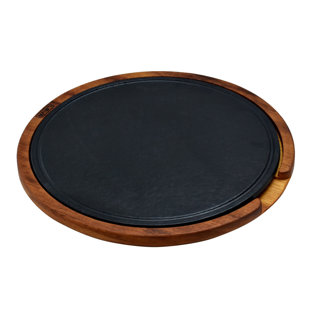 Lava Cast Iron 10" Enameled Cast Iron Hot Service Round Platter with Iroko Wooden Platter
