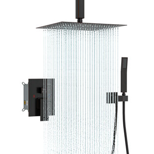 SARLAI 16" Ceiling Mounted Pressure Balancing Dual Shower Head Rain Shower System with Rough-in Valve and Trim Kit