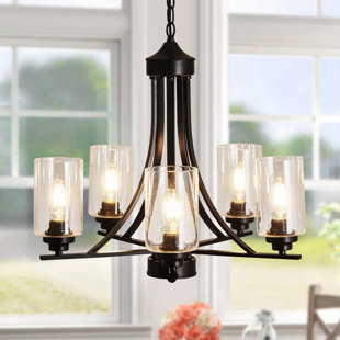 ASGYISA 5-Light 21.25" Wagon Wheel Chandelier with Glass Shade
