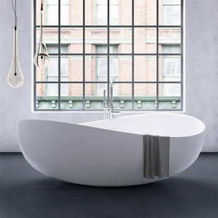 ADM BATHROOM 71'' x 44'' Freestanding Soaking Stone Bathtub