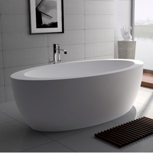 ADM BATHROOM 75'' x 40'' Freestanding Soaking Stone Bathtub
