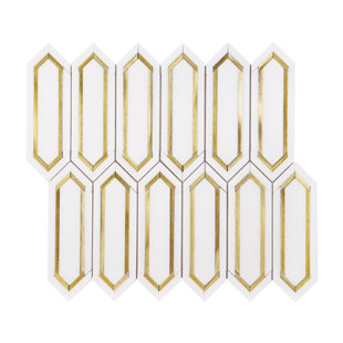 ES STONE Thassos White Marble and Gold Metal Picket Wall Mosaic Tiles