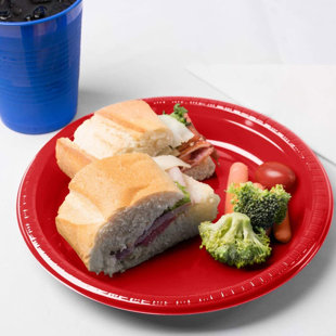 NICOLE FANTINI COLLECTION Party Pack Round Plastic Disposable 9" Red Dinner Plate (Set of 50)