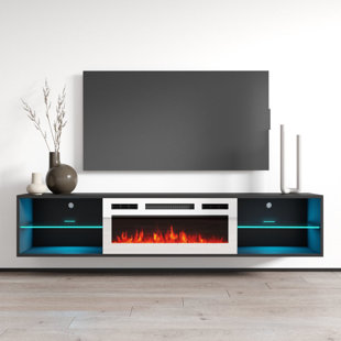 ORREN ELLIS Seroka Wall Mounted TV Stand for TVs up to 88" Electric Fireplace Included