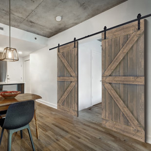 NAUXUS Paneled Wood Painted Barn Door with Installation Hardware Kit (Set of 2)