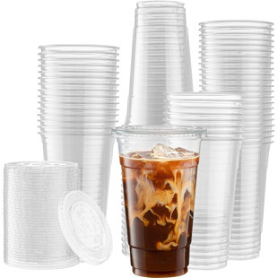 NICOLE FANTINI COLLECTION 24oz Plastic Clear PET Cups with Flat Lid & Straw, for All Kinds of Beverages (Set of 500)