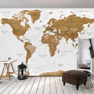 ARTGEIST USA Wall Mural Peel & Stick - World Map: White Oceans