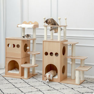 SCHNAPPI 2 pcs Wooden Luxury Cat Tree Tower with Floor Condo