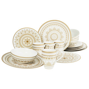CREATABLE MANDALA GOLD 16 Piece Dinnerware Set, Service for 4 (Set of 16)
