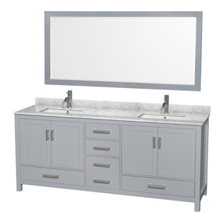 WYNDHAM COLLECTION Sheffield 80" Freestanding Double Bathroom Vanity with Marble Top with 70" Mirror