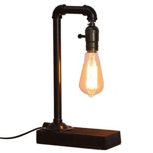 CELLPAK Table Desk Lamp Bedside Nightstand Light with Metal body, Wooden base for Dorm Bedroom Bronze