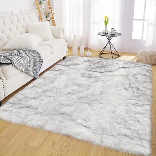 EVERLY QUINN Kove Modern Faux Fur Sheepskin White/gray Area Rugs, Floor Carpets High Pile Chair Cover