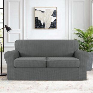 ROSALIND WHEELER Houndstooth Stretchy Separate Box Cushion loveseat Slipcover