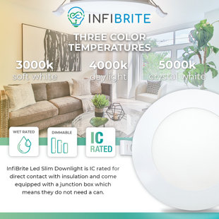 INFIBRITE 4'' Selectable Color Temperature Dimmable Air-Tight IC Rated LED Canless Recessed Lighting Kit (Set of 12)