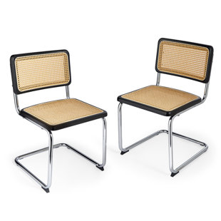 SPINNINGFIELD Rattan Cantilever Dining Chairs with Chrome Legs (Set of 2)