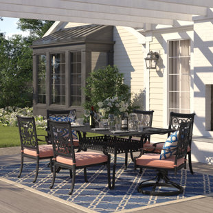 THREE POSTS™ Caseyville 7-Piece Patio Dining Set with Cushions and 42 x 72" Rectangular Dining Table