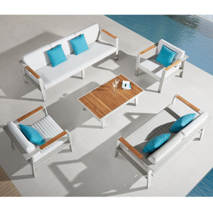 HIGOLD Nofi Teak 7 - Person Outdoor Seating Group with Cushions