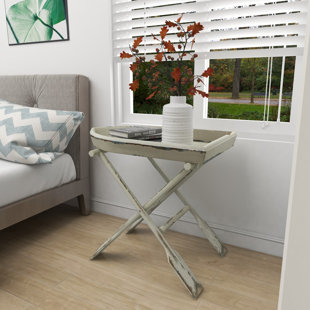 BREAKWATER BAY Sheffield White Wood Boat Shaped Tray Top Accent Table with Oar Inspired Legs