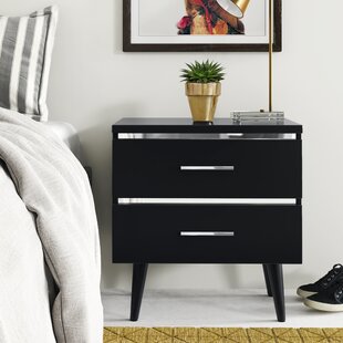 ADORE DECOR Mid-Century Side Table, 2 Drawers Storage Nightstand, Matte Chrome Handle