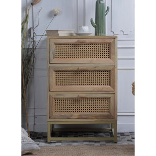 BAYOU BREEZE Eavan Mango Wood Bedside With Rattan Cane Frame, Hand-woven