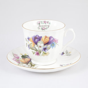 BUTTERCUP OF LONDON Flowers of the Month January 30cm Bone China Cup and Saucer