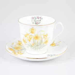 BUTTERCUP OF LONDON Flowers of the Month Bone Teacup & Saucer