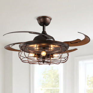 WILLISTON FORGE Caronni 48'' Retractable Blades Ceiling Fan with Remote Control and Light Kit Included
