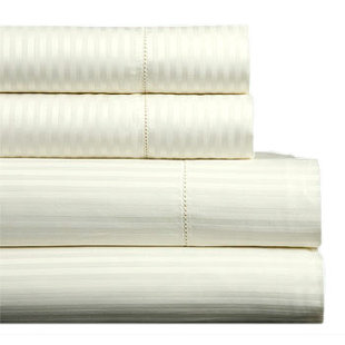 BELLINO FINE LINENS Millerighe 300 Thread Count Striped Flat Sheet