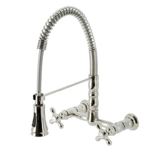 Kingston Brass Heritage Double-Handle 2-Hole Wall-Mount Pre-Rinse Bridge Kitchen Faucet